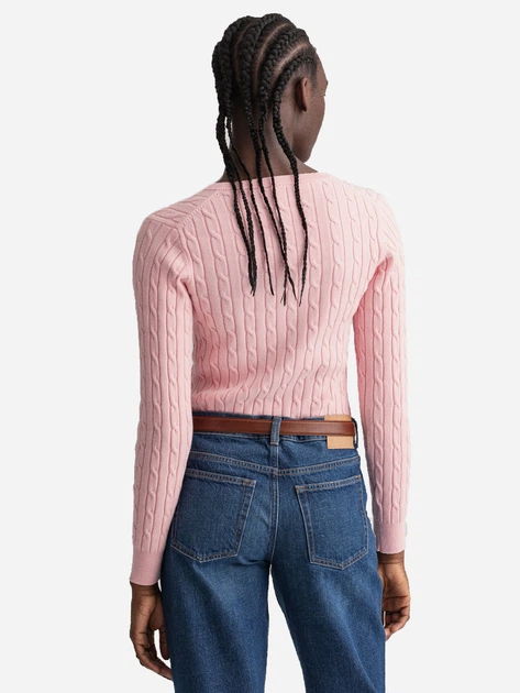 Pulower damski GANT Stretch Cotton Cable V-Neck 480022 L Różowy (7325700139311) - obraz 2