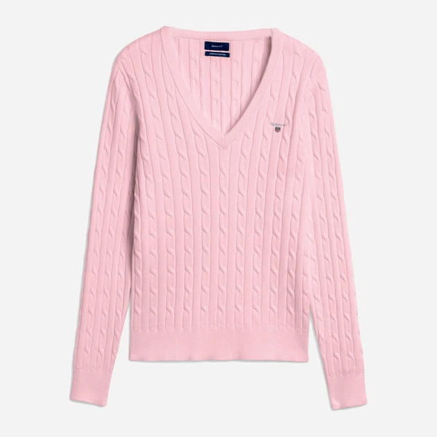 Pulower damski GANT Stretch Cotton Cable V-Neck 480022 L Różowy (7325700139311) - obraz 3