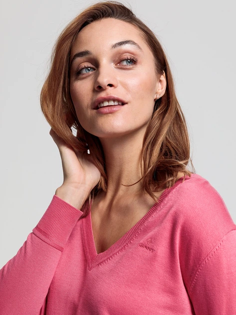 Pulower damski GANT Light Cotton V Neck 4801516 L Różowy (7325705657704) - obraz 2