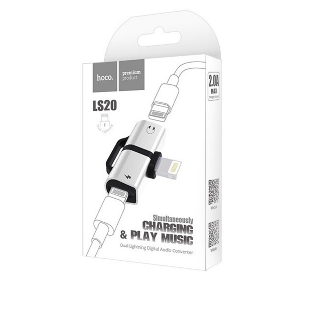 Адаптер Hoco LS20 Apple dual lightning digital audio converter Silver - зображення 2