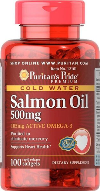 Жир лосося Омега-3 Omega-3 Salmon Oil Puritan's Pride 500 мг 105 мг ...