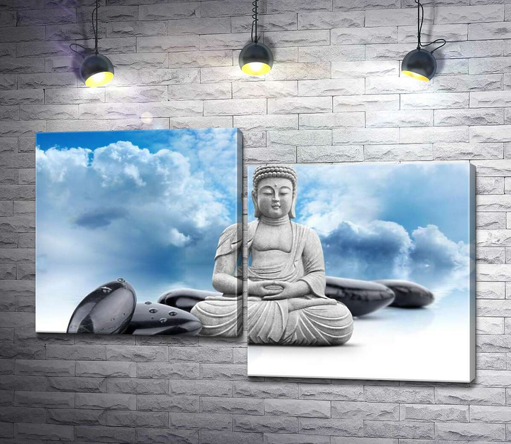  картина ArtPoster Будда в позе лотоса среди черных камней на .