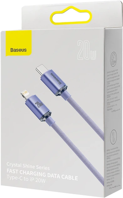 Kabel Baseus Crystal Shine Series Fast Charging Data Cable Type-C to IP 20 W 1.2 m Purpurowy (CAJY000205) - obraz 8