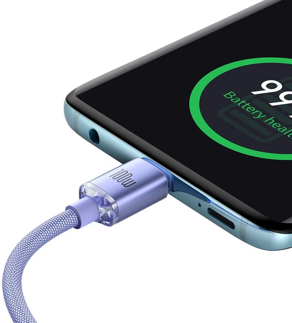 Кабель Baseus Crystal Shine Series Fast Charging Data Cable Type-C to Type-C 100 Вт 2 м Purple (CAJY000705) - зображення 4