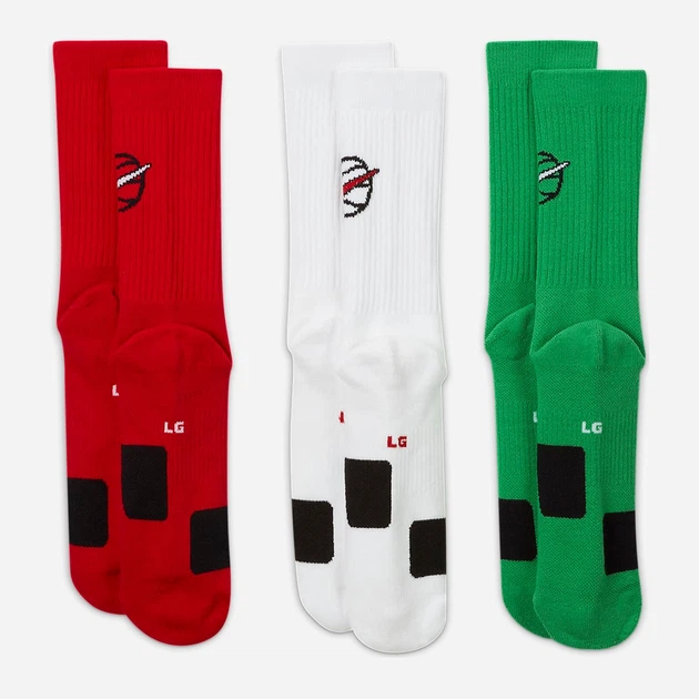 Набор мужских носков высоких Nike Crew Everyday Bball DA2123-909 38-42 3 пары Белый/Зеленый/Красный (195241052427) - изображение 2