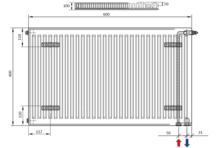 Радиатор стальной DELONGHI PHD 2.0 Panel 22 TEC 400 x 600 мм боковой/нижний - изображение 4
