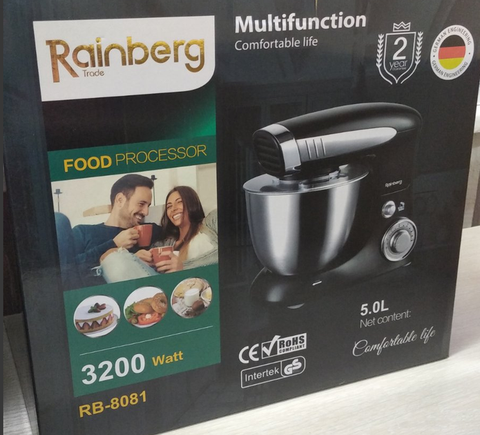 Тестомес миксер Rainberg RB 8081 планетарный кухонный комбайн 3200 Вт черный - изображение 6