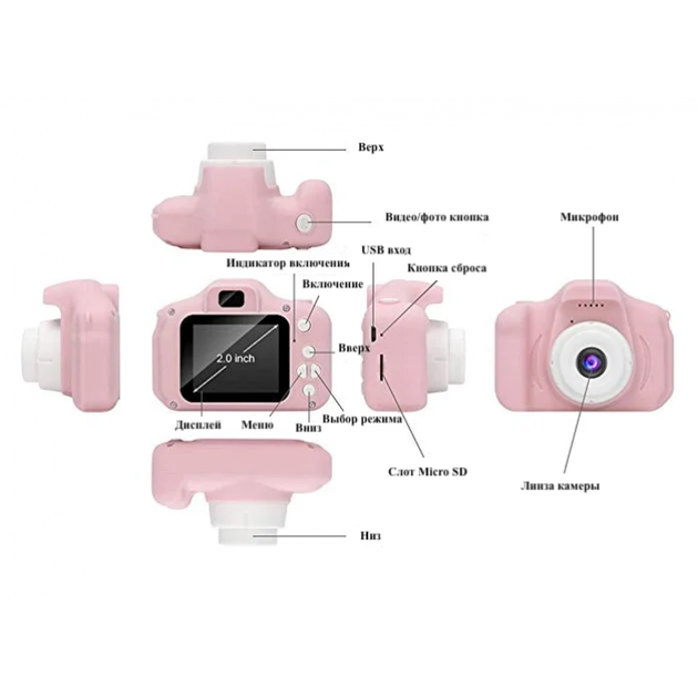 Детский цифровой фотоаппарат Kids Camera GM14 Видеокамера Розовый - изображение 5