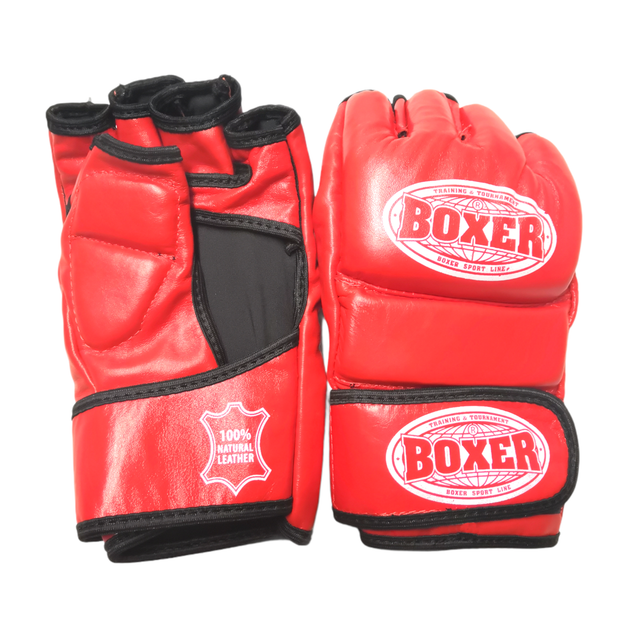 Перчатки для смешанных видов единоборств ММА BOXER кожа красные М - Фото 1 Перчатки для смешанных видов единоборств ММА BOXER кожа красные М - изображение 1