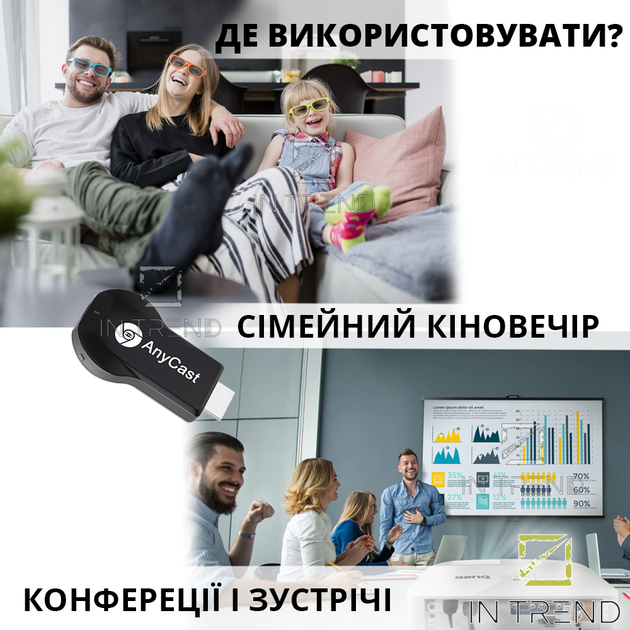 Медиаплеер адаптер AnycastPLUS Черный беспроводной приемник для трансляции экрана смартфона планшета на телевизор ретранслятор Wi-Fi - изображение 4
