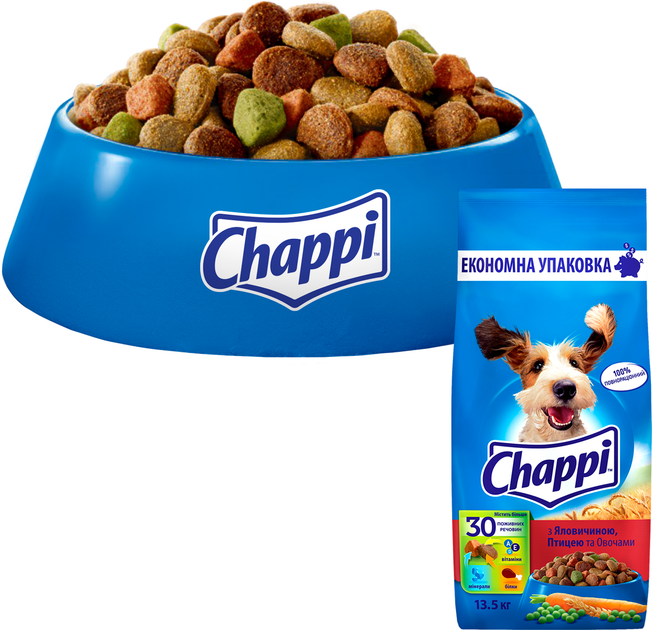 Сухой корм для взрослых собак Chappi с говядиной, птицей и овощами 13.5 ...