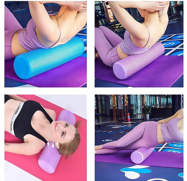Массажный валик FitMagic Foam Roller EVA 60 см структурный ролик для массажа спины и мыщц тела фиолетовый - изображение 4