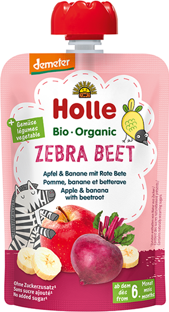 Упаковка пюре Holle Zebra beet органічне з яблуком, бананом і буряком з 6 місяців 100 г х 12 шт (7640161876989) - зображення 2