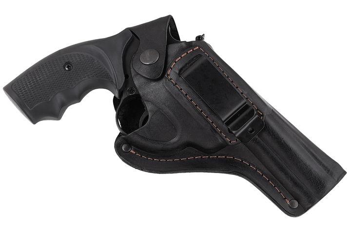 Кобура поясная скрытого внутрибрючного ношения для Револьвера 4 с клипсой формованная кожаная чёрная MS - изображение 1