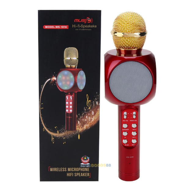 Бездротовий караоке мікрофон з колонкою Bluetooth Wster WS-1816 червоний (FMV115) - зображення 5