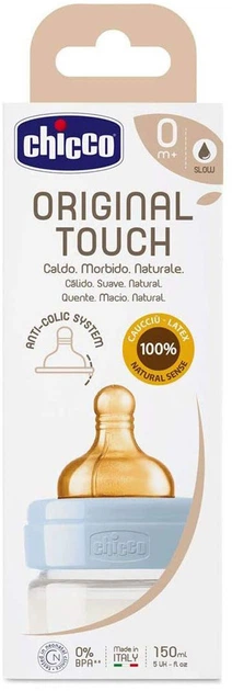 Пляшка для годування Chicco Original Touch пластикова з латексною соскою 0+ міс. 150 мл Блакитна (27610.20) - Фото 3 Пляшка для годування Chicco Original Touch пластикова з латексною соскою 0+ міс. 150 мл Блакитна (27610.20) - зображення 3