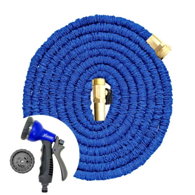 Универсальный автоматически увеличивающейся садовый шланг Xhose Expandable Hose 22,5 м Blue (1-00369-05) + В ПОДАРОК насадка-распылитель для полива - изображение 2