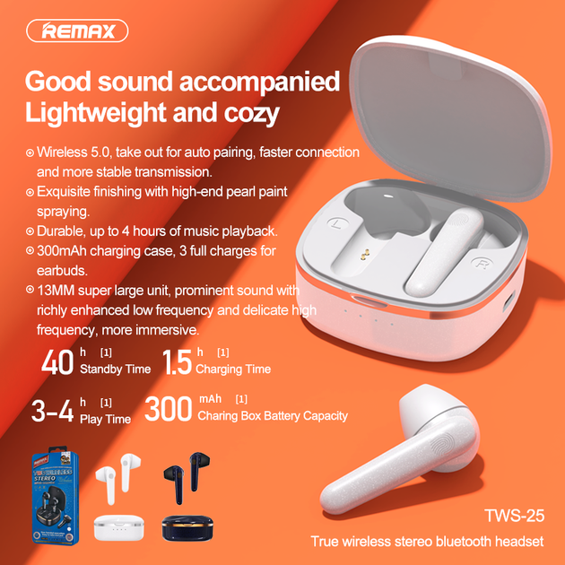 Беспроводные блютус наушники с микрофоном Remax Bluetooth TWS-25 Белый ...