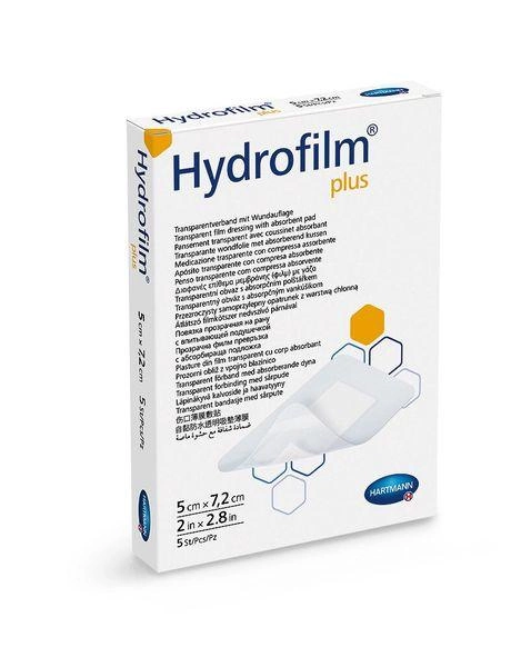 Пов’язка плівкова прозора з абсорбуючою подушечкою Hydrofilm® Plus / Гідрофілм Плюс 5х7,2см 5шт - изображение 1