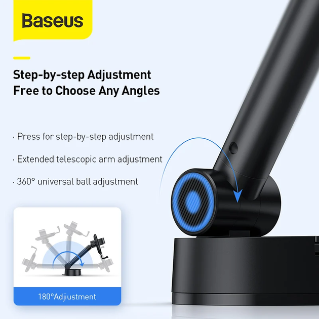 Автомобільний тримач Baseus Simplism Red з платформою-присоском на панель або лобове скло, сріблястий (SUYL-JY09) - зображення 10