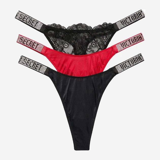 Трусикистринги Victoria's Secret 579103309 XS 3 шт Красный/Черный