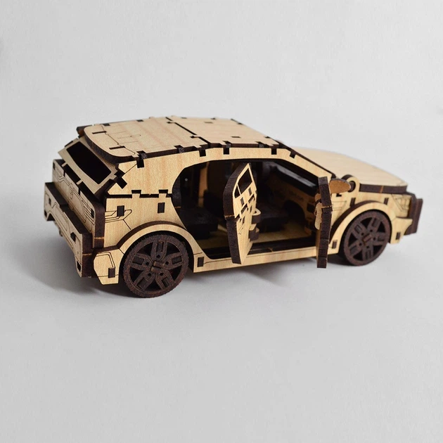 Деревянный 3D пазл 3DBRT Конструктор авто Хетчбек RN4 Светлое-темное дерево - изображение 2