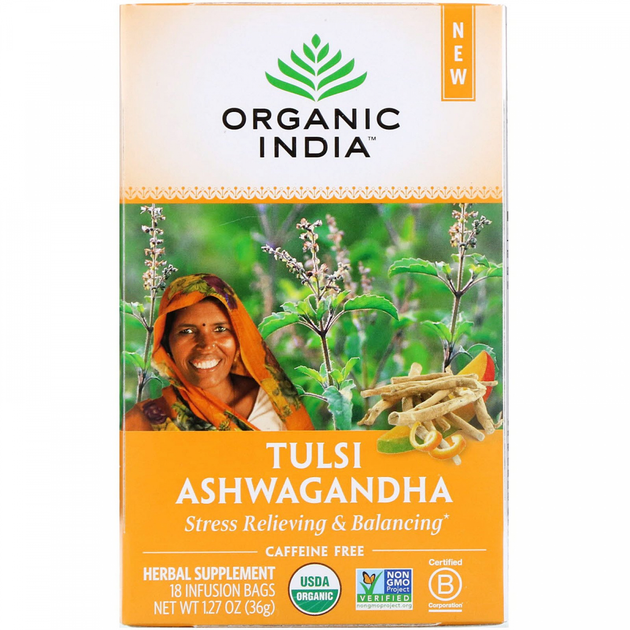 Чай Тулси, Ашваганда, без кофеина, Tulsi Tea, Ashwagandha, Caffeine ...