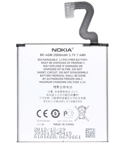Аккумулятор Nokia BP-4GW / Lumia 920, 2000 mAh Original PRC - Фото 2 Аккумулятор Nokia BP-4GW / Lumia 920, 2000 mAh Original PRC - изображение 2