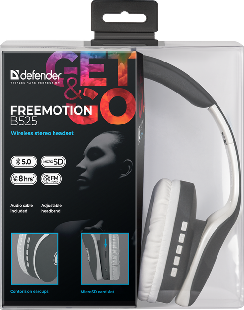 Гарнітура Defender FreeMotion B525 Gray + White, Bluetooth (63527) (6492205) - изображение 2