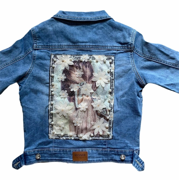 Джинсовая куртка для девочки Resser Бусины 152-158 джинс 5132 