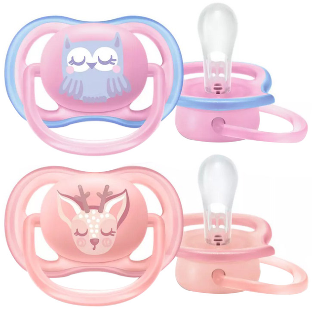 Пустышка ортодонтическая Philips AVENT Ultra Air с декором для девочек 0-6 мес 2 шт (SCF085/02) - изображение 1