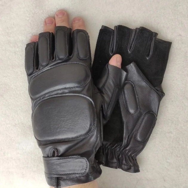 Чоловічі шкіряні тактичні рукавички для військових (спецназ) без пальців без підкладки GlovesUA мод.312 р.8 чорні - зображення 1