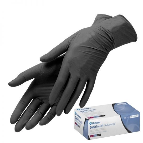 Перчатки нитриловые Medicom нестерильные без пудры SafeTouch Black (размер M) 50 пар - изображение 1