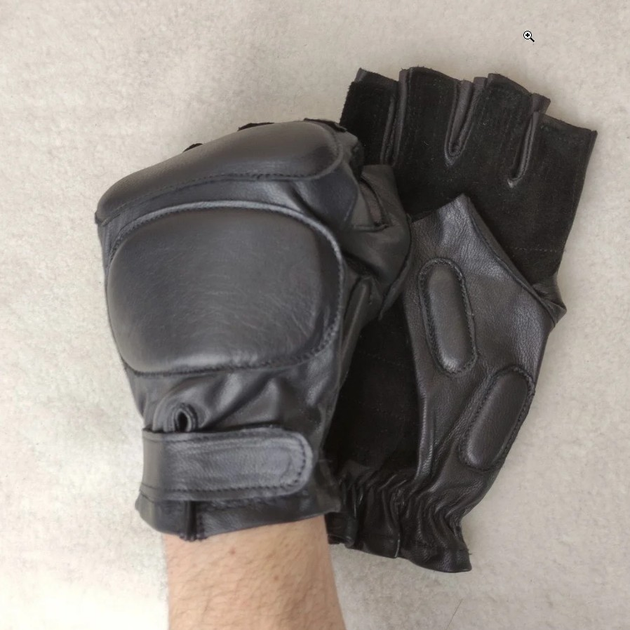 Чоловічі шкіряні тактичні рукавички для військових (спецназ) без пальців без підкладки GlovesUA мод.312 р.11 чорні - зображення 2