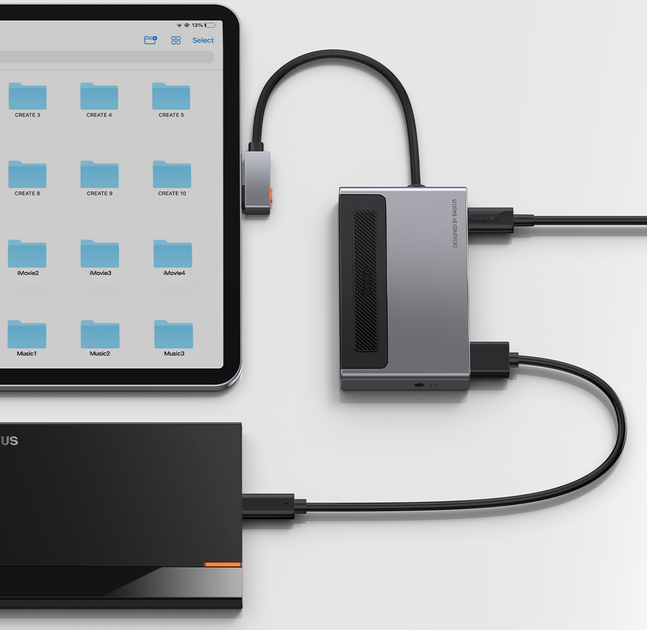 HUB адаптер Type-C Baseus Magic Multifunctional Type-C with a Retractable Clip Standard Edition переходник хаб (CAHUB-DA0G) - изображение 7