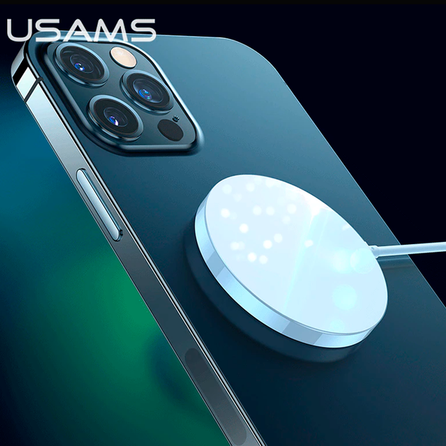 Беспроводное зарядное устройство Usams US-CD155 для Apple iPhone 12, Type-C 15W, 2A зарядка QI магнитная MagSafe White (US-CD155) - Фото 2 Беспроводное зарядное устройство Usams US-CD155 для Apple iPhone 12, Type-C 15W, 2A зарядка QI магнитная MagSafe White (US-CD155) - изображение 2