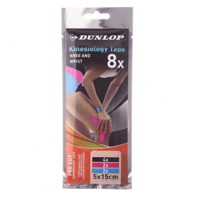 Кинезиологический тейп для колена и запястья Dunlop Kinesiology tape 8 шт. (D86217) Pink/Black/Blue - изображение 1