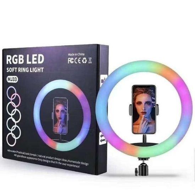 Кільцева лампа RGB LED MJ33 33 см. з утримувачем для смартфона - зображення 1