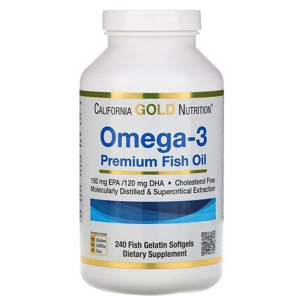 Дієтична добавка Омега-3, риб'ячий жир преміум-класу, California Gold Nutrition, 240 капсул з рибним желатином - зображення 1