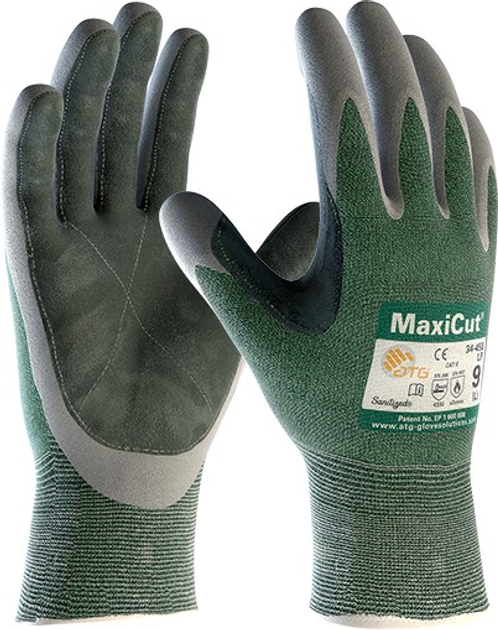 Захисні рукавички від порізів з шкіряним покриттям ATG MaxiCut 34-450 LP тактичні 10 XL зелено сірі - зображення 1