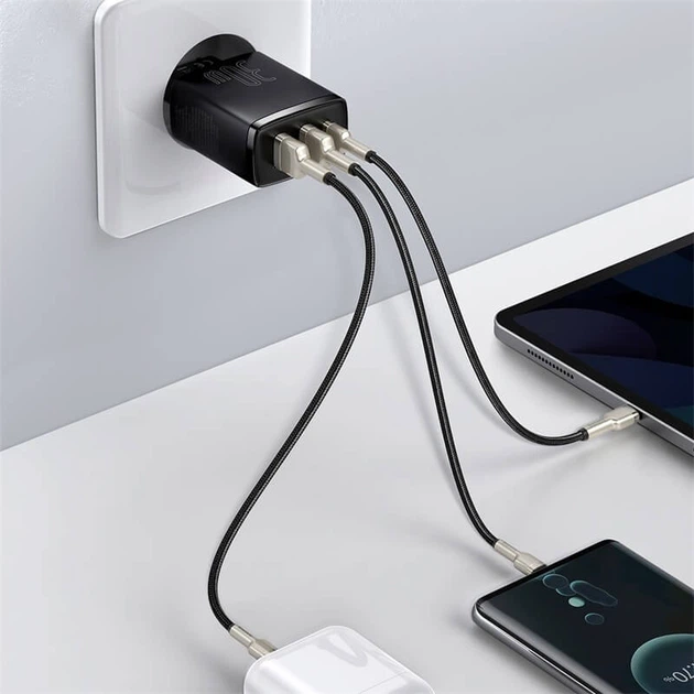 Сетевое зарядное устройство BASEUS Compact Quick Charger |2USB/1Type-C, 30W/3A, PD/QC| с быстрой зарядкой Black (CCXJ-E01) - изображение 6