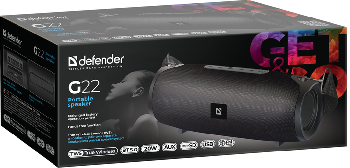 Портативна колонка Defender G22 20Вт, Black (65122) (6748248) - Фото 2 Портативна колонка Defender G22 20Вт, Black (65122) (6748248) - изображение 2