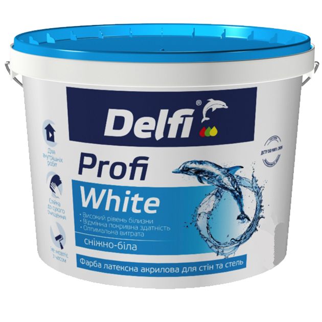Краска латексная акриловая Delfi Profi White для стен и потолков (7кг .