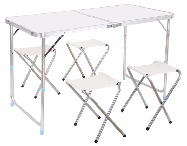 Стіл для пікніка Folding Table алюмінієвий розкладний 4 стільця+валіза Білий - Фото 3 Стіл для пікніка Folding Table алюмінієвий розкладний 4 стільця+валіза Білий - зображення 3