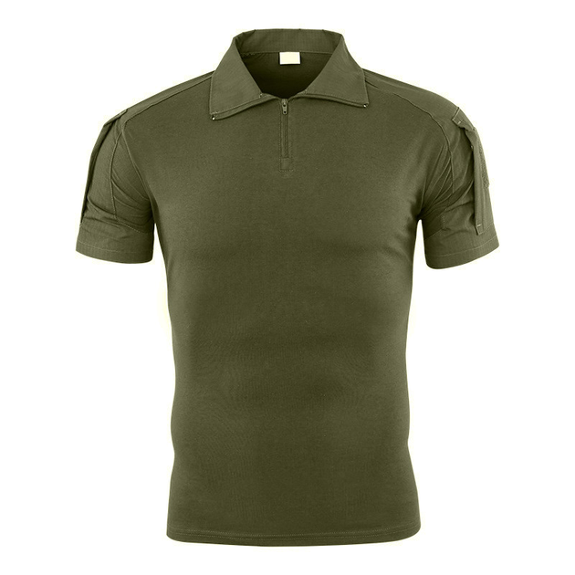 Тактическая футболка с коротким рукавом Lesko A416 Green M мужская на змейке с карманами камуфляжная убокс - изображение 2