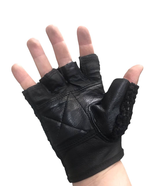 Рукавички без пальців, тактичні рукавички без пальців зі шкіри+сiтка (пара), колір чорний - зображення 2
