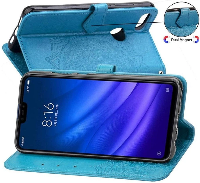 Чехол Vintage для Xiaomi Mi 8 Lite книжка кожа PU голубой - Фото 5 Чехол Vintage для Xiaomi Mi 8 Lite книжка кожа PU голубой - изображение 5