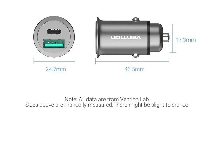 Автомобільний зарядний пристрій Vention (Power Delivery Port + QC3.0) (24W)|Black (CC-63-H) - зображення 2