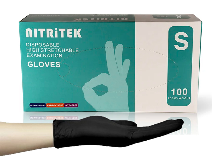 Перчатки нитровиниловые S черные Nitritek неопудренные 100 шт - изображение 1