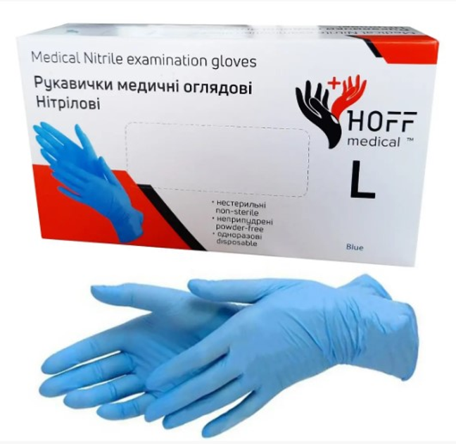 Перчатки нитриловые L синие HOFF Medical неопудренные 100 шт - изображение 1